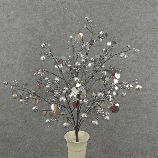 [X100320-SIL] 24" BALL GLITTER/SEQUIN BUSH X11  SILVER