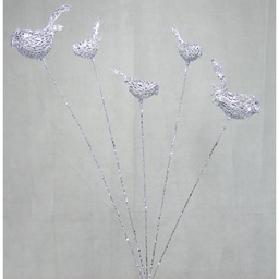 [X21067-SIL] BIRD SPRAY X5 28" GLITTERED  SILVER