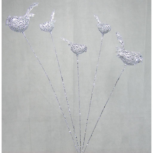[X21067-SIL] BIRD SPRAY X5 28" GLITTERED  SILVER