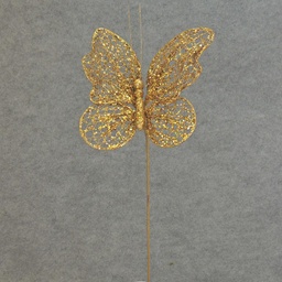 [X82672-GLD] 12&quot; GOLD NETTING BUTTERFLY W/19&quot; PICK