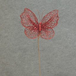 [X82672-RED] 12&quot; RED NETTING BUTTERFLY W/19&quot; PICK