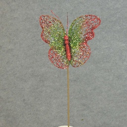 [X82672-RGN] 12&quot; RED/GREEN NETTING BUTTERFLY W/19&quot; PICK