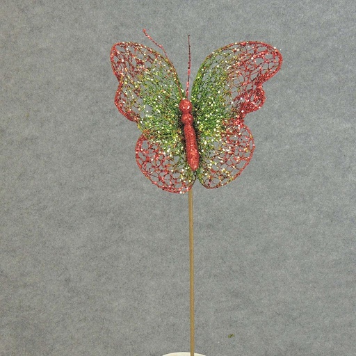 [X82672-RGN] 12" RED/GREEN NETTING BUTTERFLY W/19" PICK