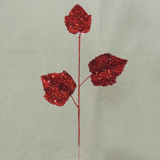[X82748-RED] 15" GLITTER/SEQUIN LEAF SPRAYx3