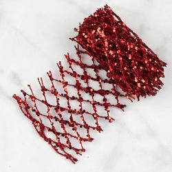 [X83389-RED] 48" x 4" GLITTER MESH RIBBON  12  RED