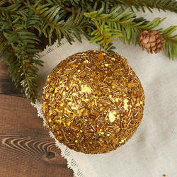[X83400-2-GLD] 4" GLITTER HANGING BALL ORNAM.  GOLD