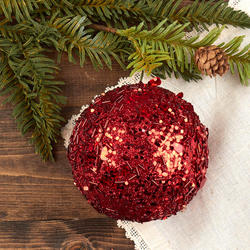 [X83400-2-RED] 4" GLITTER HANGING BALL ORNAM.  RED