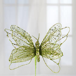 [X9431-GRN] 11" GLITTER BUTTERFLY PICK  GREEN