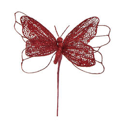 [X9431-RED] 11" GLITTER BUTTERFLY PICK  RED