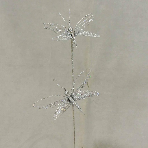 [X9438-SIL] 18" GLITTER DRAGONFLY SPRAY X2  SILVER