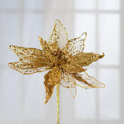 [X9441-3-GLD] POINSETTIA PICK GLITTER 15"