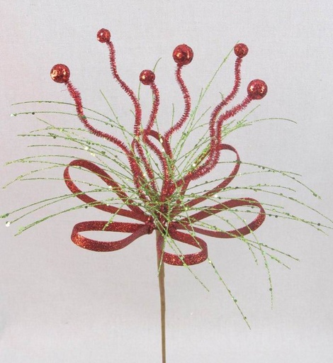 [XA303] GLITER LOOP GRASS SPRAY W/BALLS 19" RED/GREEN