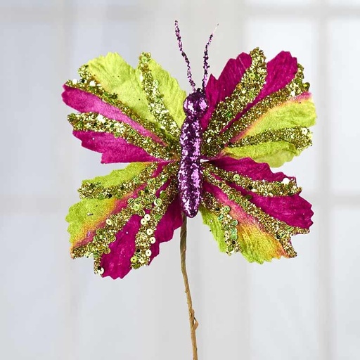 [XA26-PUR] BUTTERFLY BEADED PICK 11"  PURPLE