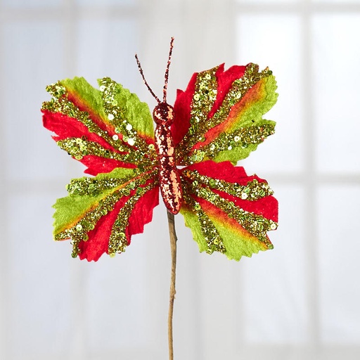 [XA26-RED] BUTTERFLY BEADED PICK 11"  RED