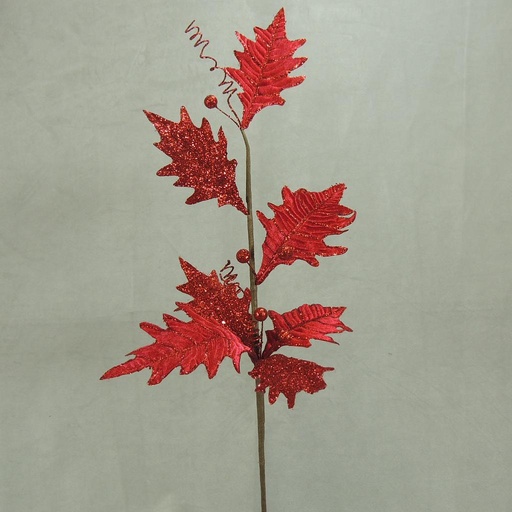 [XA3104-RED] HOLLY LEAF VELVET W/GLITTER 29"  RED