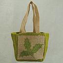[XA333-GNN] BURLAP GIFT BAG 5"x5"x5" GN/NAT W/HOLLY LEAF
