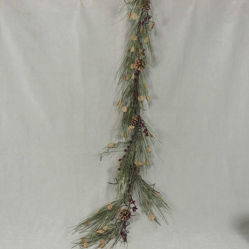 [XA4005] GARLAND 5' W/BURLAP,BERRIES & CONES