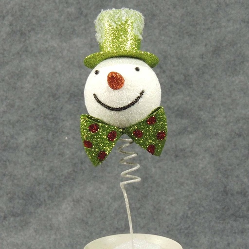 [XA4056-GRD] SNOWMAN HEAD PICK W/SNOW 11"  GREEN/RED