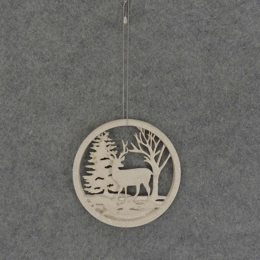 [XA7129-BUC] ORNAMENT WOODEN 4.75" WHITE BUCK