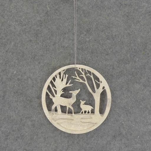 [XA7129-DOE] ORNAMENT WOODEN 4.75" WHITE DOE&FAWN