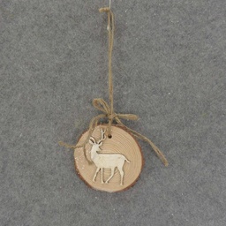 [XA7130-WBU] ORNAMENT TREE COOKIE 3.25x3&quot; BUCK/WHITE WOOD