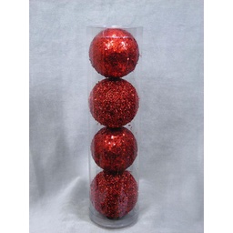 [XB391-RED] ORNAMENT MIX BEADED BALL 80 mm (4/BOX) RED