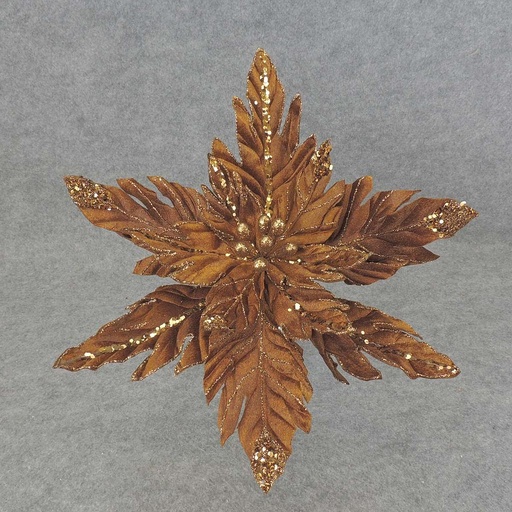 [XA5102-BRN] POINSETTIA PICK 19" 15" DIAM. VELV/GLIT BROWN