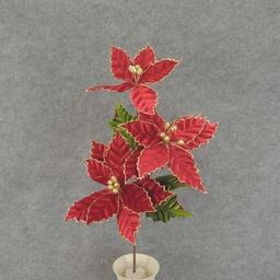[XA7111] POINSETTIA SPRAY 22" X3 VELVET RED W/GOLD GLIT