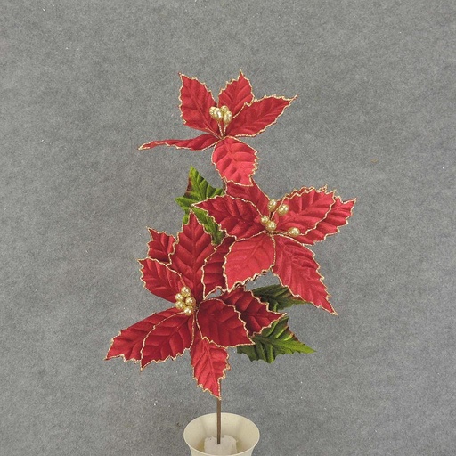 [XA7111] POINSETTIA SPRAY 22" X3 VELVET RED W/GOLD GLIT