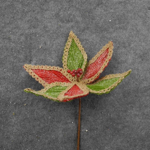 [XA8097] POINSETTIA PICK 14" RED/GREEN W/DECOR BORDER