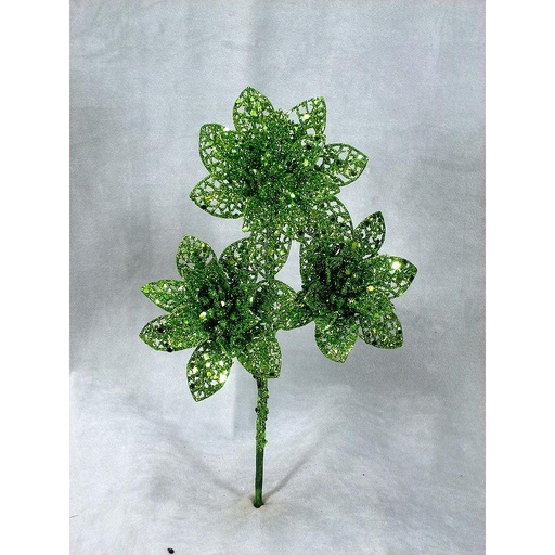 [XB348-GRN] POINSETTIA PICK X3 GLITTER 12" (6/BG)   GREEN