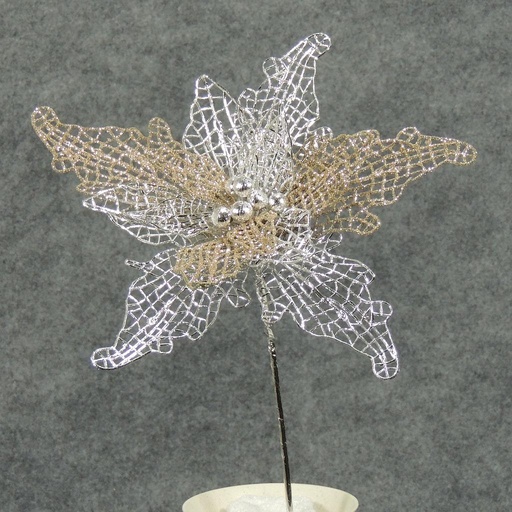[XB4100-SCH] POINSETTIA GLITTER 14" PICK  SILVER/CHAMPAGNE