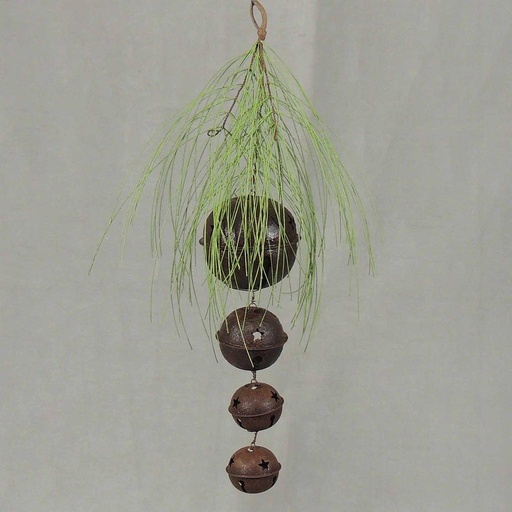 [XA4114] DOOR HANGER BELLS W/PINE 18" RUSTIC