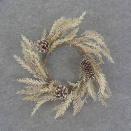 [XA7092] PINE/CONE CANDLE RING 6.5&quot; WHITE/GLITTER