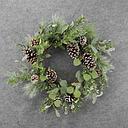 [XA8147] PINE/EUCALYPTUS WREATH 24&quot; FROSTED W/CONES