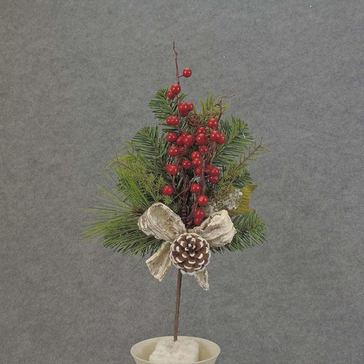 [XB5163] PINE/BERRY/CONE/BOW SPRAY 14"