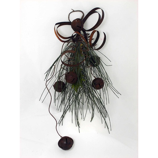 [XA375] DOOR HANGER 15" W/PINE & BELLS RUSTIC