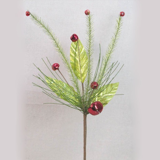 [XA380] 20" GLITTER LEAF&PINE SPRAY w/BELLS