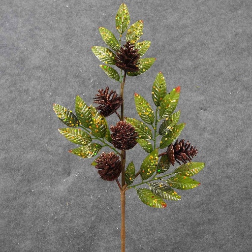 [XA8034] LEAF SPRAY W/BRONZE CONES 21"