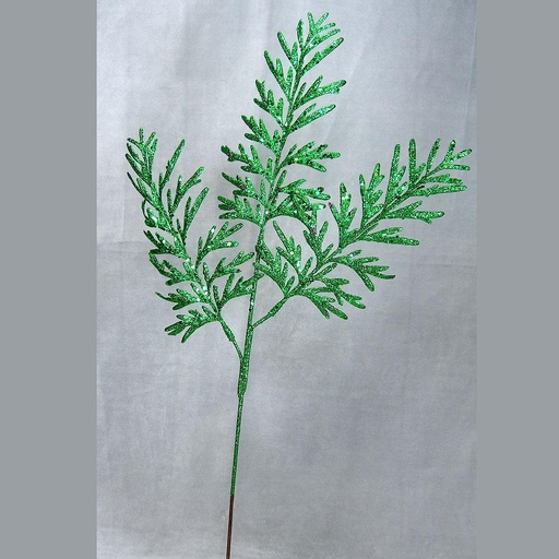 [XB349-DKG] GLITER LEAVES SPRAYx3 25"(6/BG)  DARK GREEN
