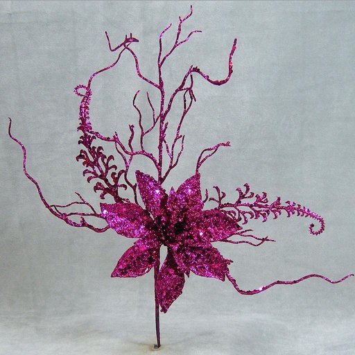 [XB350-FUS] POINSETTIAw/GLIT&GRASS 17" FUCHSIA