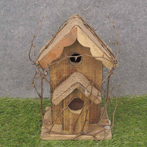 [XR4010-NS] BIRDHOUSE w/BURLAP ROOF NATURAL 4.5"x5"x9.5"