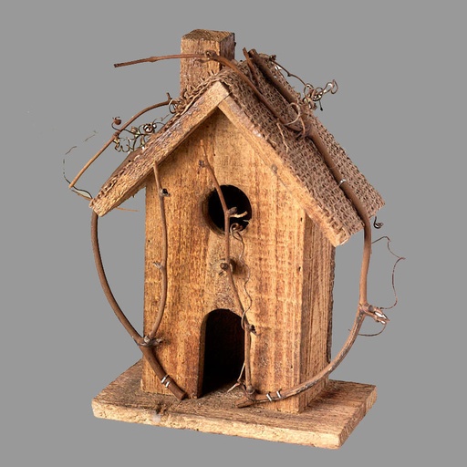 [XR4011-NS] BIRDHOUSE w/BURLAP ROOF NATURAL 4"x3"x8.5"