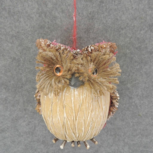 [XL6044] OWL 5.5" BURLAP/CONES w/HANGER
