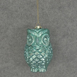[XM5016-BLU] ORNAMENT GLASS OWL 4.75"  BLUE