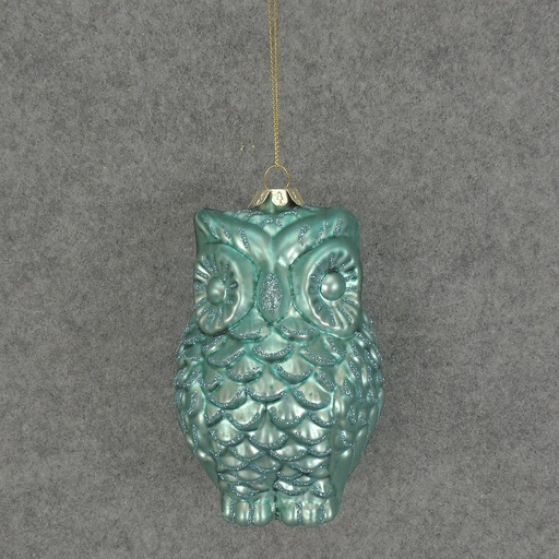 [XM5016-BLU] ORNAMENT GLASS OWL 4.75"  BLUE