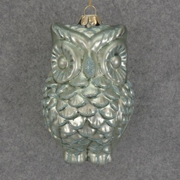[XM5016-LTB] ORNAMENT GLASS OWL 4.75"  LIGHT BLUE