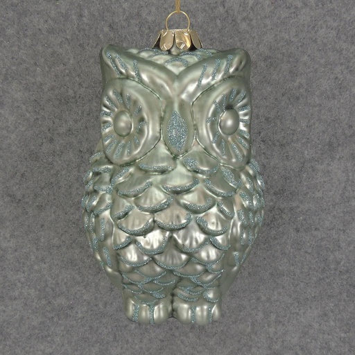 [XM5016-LTB] ORNAMENT GLASS OWL 4.75"  LIGHT BLUE