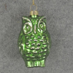 [XM5017-DKG] ORNAMENT GLASS OWL 3&quot;  DARK GREEN