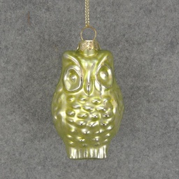 [XM5017-LGN] ORNAMENT GLASS OWL 3&quot;  LIGHT GREEN